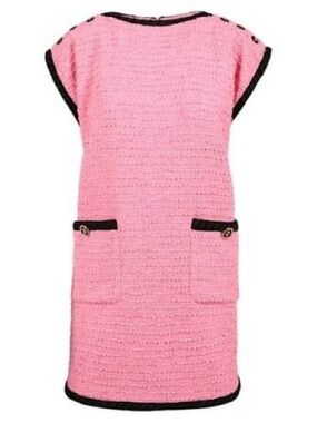 Gucci Pink Tweed Shift Dress with Black Trim